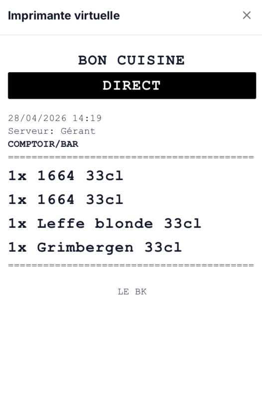 Bon cuisine direct — bières envoyées au comptoir